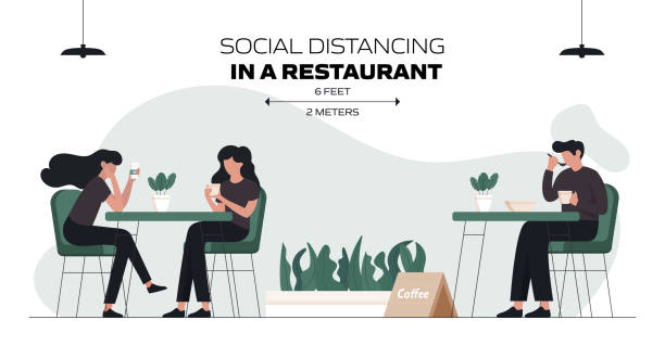 illustrations, cliparts, dessins animés et icônes de new normal concept restaurant, food and drink related vector illustration - cantine