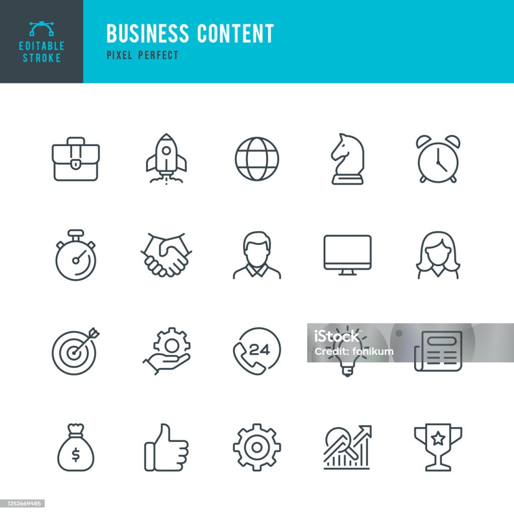 Contenido empresarial: conjunto de iconos vectoriales de línea fina. Pixel perfecto. Trazo editable. El conjunto contiene iconos: Startup, Estrategia de Negocio, Análisis de Datos, Presupuesto, Target, Premio, Cartera, Hombre, Mujeres, Idea, Contáctenos - arte vectorial de Ícono libre de derechos Contenido empresarial: conjunto de iconos vectoriales de línea fina. Pixel perfecto. Trazo editable. El conjunto contiene iconos: Startup, Estrategia de Negocio, Análisis de Datos, Presupuesto, Target, Premio, Cartera, Hombre, Mujeres, Idea, Contáctenos - arte vectorial de Ícono libre de derechos