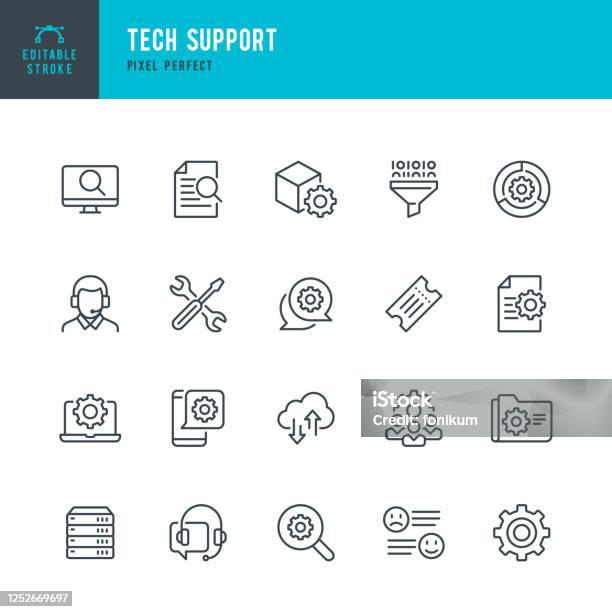 Tech Support Thin Line Vector Icon Set Pixel Perfect Editable Stroke The Set Contains Icons It Support Support Tech Team Call Center Work Tool Stock Illustration - Download Image Now
