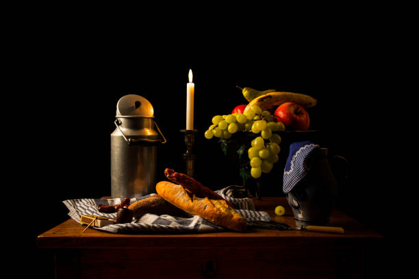 A classic still life in the Dutch style on a black blackground
