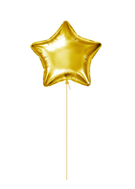 золотой шар из фольги. золотая звезда гелиевого шара изолирована на белом фоне - balloon stock illustrations