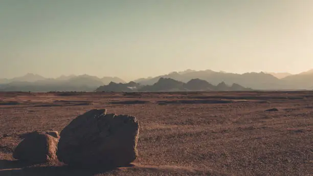 A view of the rock and mountains in the background in the Sinai desert in Egypt