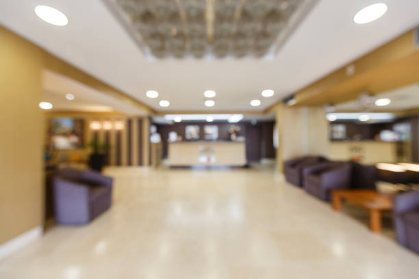 istock Blurry interior of hotel. View on reception 1252680131