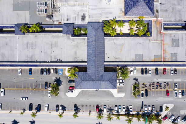 istock Aerial view on parking near shopping centre 1252681056
