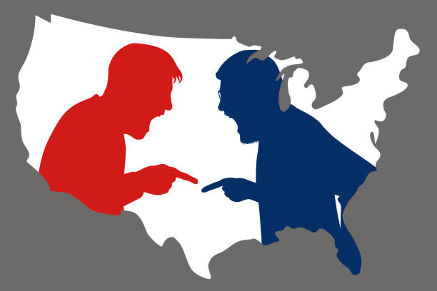 ilustrações de stock, clip art, desenhos animados e ícones de concept of american opinion, fractured before the election of the president of the united states. - opposition party