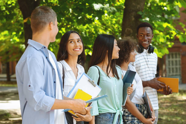 istock Cheerful University Friends Chatting After Classes While Walking Outdoor Together 1252683372
