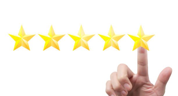 istock Hand of touching rise on increasing five stars. Increase rating evaluation  classification concept 1252685098