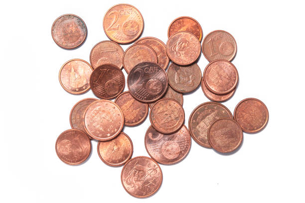 istock 1, 2 and 5 cent copper Euro coins spread arround 1252686047