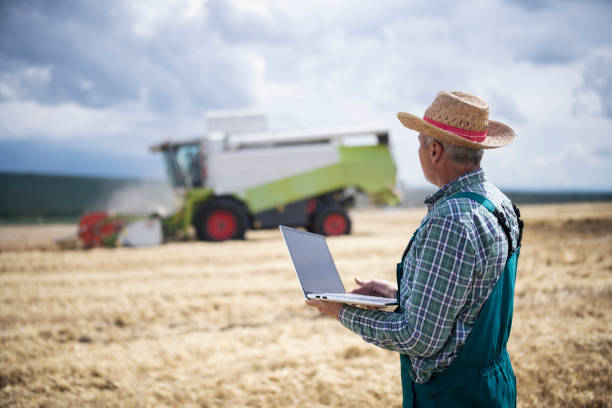 istock Senior Farmer Controlled Harvesting On Agriculture Field. 1252686948
