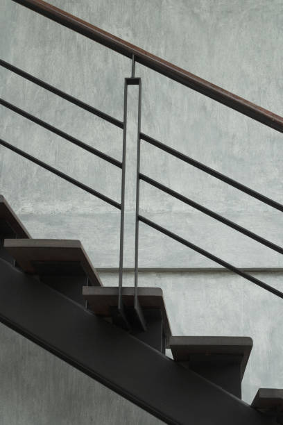 istock wood metal staircase loft cement style interior background 1252689609