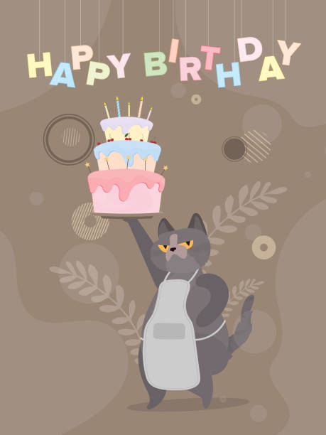 Funny Cat Holds A Festive Cupcake Sweets With Cream Muffin Festive Dessert  Confectionery Good For Happy Birthday Cards Stock Illustration - Download  Image Now - iStock