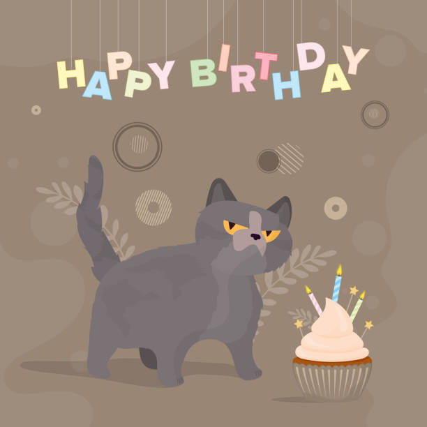 Funny Cat Holds A Festive Cupcake Sweets With Cream Muffin Festive Dessert  Confectionery Good For Happy Birthday Cards Stock Illustration - Download  Image Now - iStock