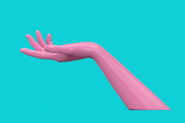 istock Abstract Mannequin Open Pink Hand in Duotone Style. 3d Rendering 1252699097