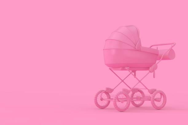 istock Modern Pink Baby Carriage, Stroller, Pram Mock Up in Duotone Style. 3d Rendering 1252699185