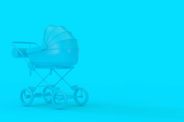istock Modern Blue Baby Carriage, Stroller, Pram Mock Up in Duotone Style. 3d Rendering 1252699221