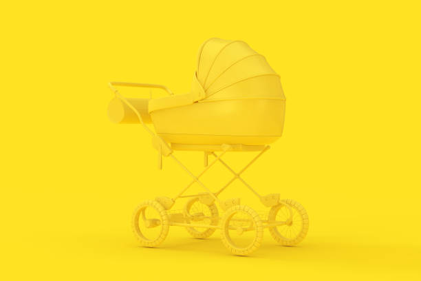 istock Modern Yellow Baby Carriage, Stroller, Pram Mock Up in Duotone Style. 3d Rendering 1252699256