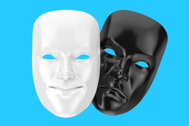 istock White Smiling Comedy and Black Sad Drama Grotesque Theatre Mask. 3d Rendering 1252699288