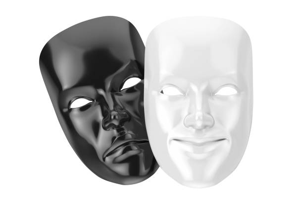 istock White Smiling Comedy and Black Sad Drama Grotesque Theatre Mask. 3d Rendering 1252699306