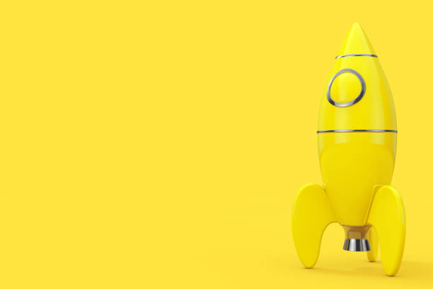 istock Yellow Childs Toy Rocket in Duotone Style. 3d Rendering 1252699461