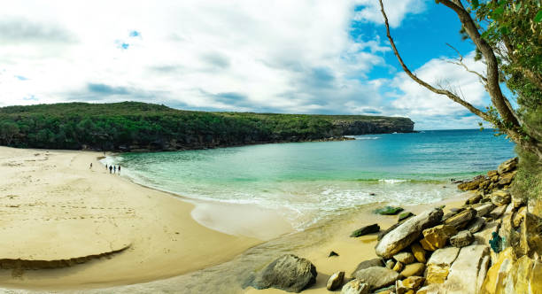 istock Panoramic views of Wattamolla Beach with waterfall tress turquoise blue waters and nice white sandy beach in sydney NSW Australia 1252700258