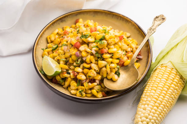 Sweet Corn Chat or Chaat is a popular Indian Roadside healthy snack