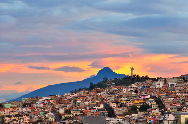 Quito city, Ecuador View of the city of Quito with the Panecillo at sunset ecuador photos stock pictures, royalty-free photos & images