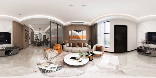 istock 360 Degrees Modern Living and Dining Room. 3D Render. 1252705944
