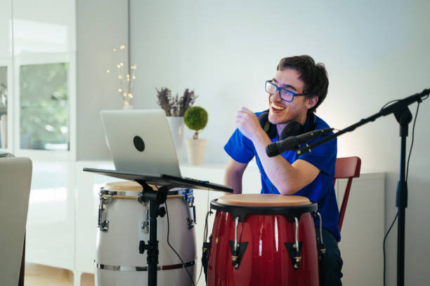 istock Having fun playing the congas during an online conference call 1252707154