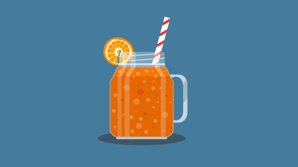 pomarańczowy kolor warstwowy koktajl sok pomarańczowy w słoiku z owoców pomarańczowych i pasiastej słomy. - grapefruit citrus fruit water fruit stock illustrations
