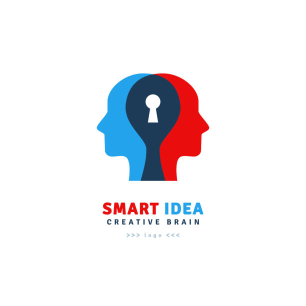 Smart Idea logo design Smart Idea logo design isolated on white background. Vector illustration. Abstract man's heads with keyhole inside brain. Psychology and psychotherapy concept. Relationship problem and teamwork sign key lock stock illustrations