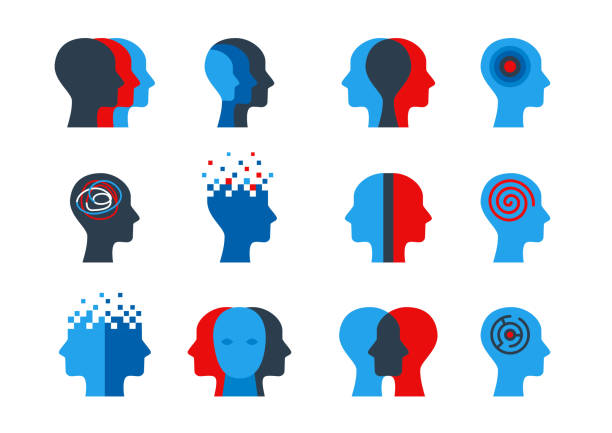 ilustraciones, imágenes clip art, dibujos animados e iconos de stock de conjunto de cabeza humana con cerebro - terapia-medicina-alternativa