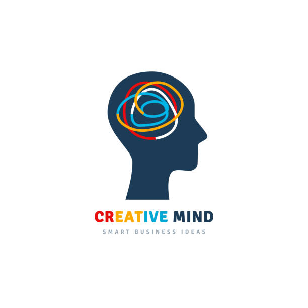 Creative Mind logo design Creative Mind logo design isolated on white background. Vector illustration. Abstract brain of colorful lines inside man's head. Thinking activity concept. nostalgia illustrations stock illustrations