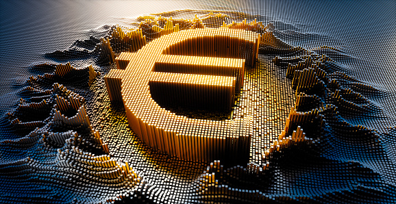 Euro currency Symbol in a digital raster microstructure - 3d illustration