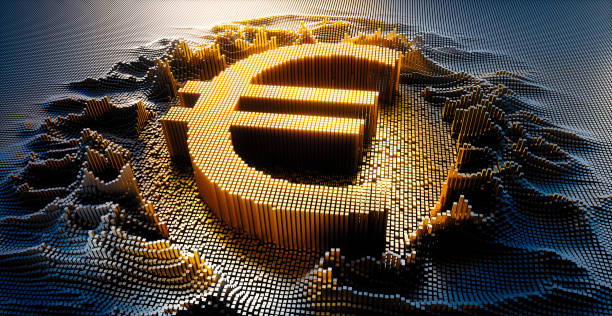 Digital Euro currency Symbol Euro currency Symbol in a digital raster microstructure - 3d illustration european currency stock pictures, royalty-free photos & images