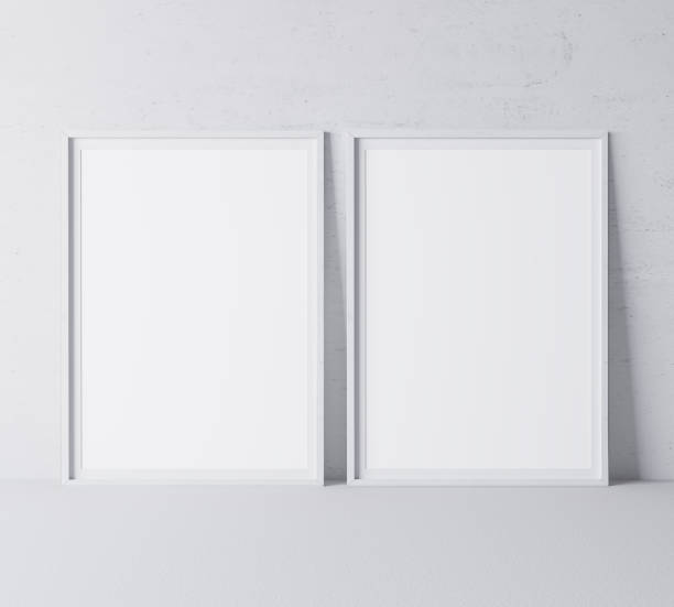 istock White minimal frame design on gray background, two vertical frames. Stock photo 1252713333
