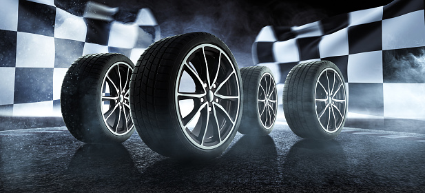 Car tires on a racetrack