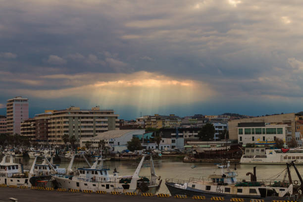 View of the port from the iconic bridge of Pescara, Abruzzo, Italy