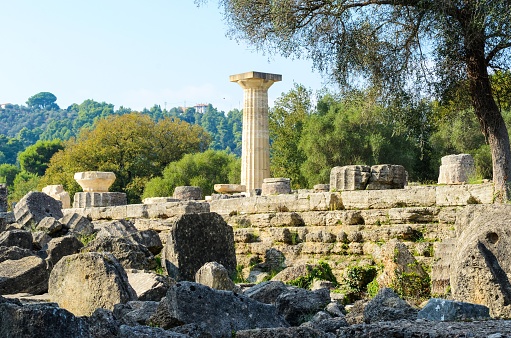 Olympia, Greece; November 2, 2013; Ruins of Temple of Zeus at the site of the Original Olympic Games.