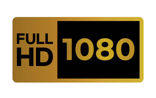gold 1080p full hd label isoliert auf weißem hintergrund. - hd 1080 stock-grafiken, -clipart, -cartoons und -symbole