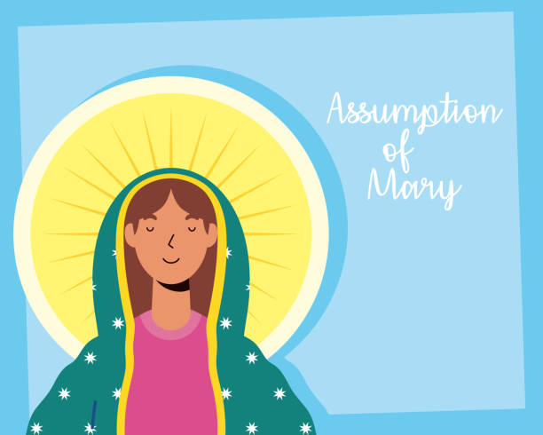 ilustrações, clipart, desenhos animados e ícones de suposição de bela maria virgem com letras - gloria maria