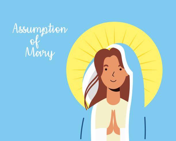 ilustrações, clipart, desenhos animados e ícones de suposição virgem milagrosa de maria com letras - gloria maria