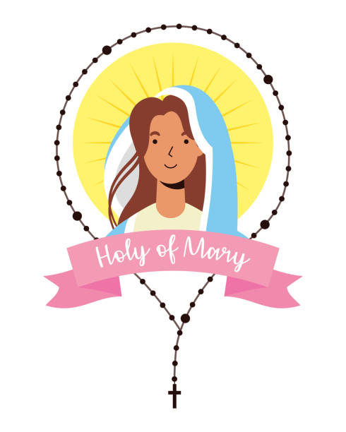 ilustrações, clipart, desenhos animados e ícones de suposição virgem milagrosa de maria com rosário - gloria maria