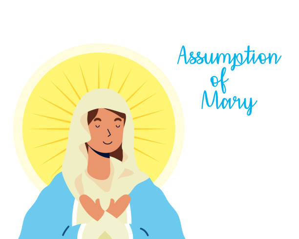 ilustrações, clipart, desenhos animados e ícones de suposição virgem milagrosa de maria com letras - gloria maria