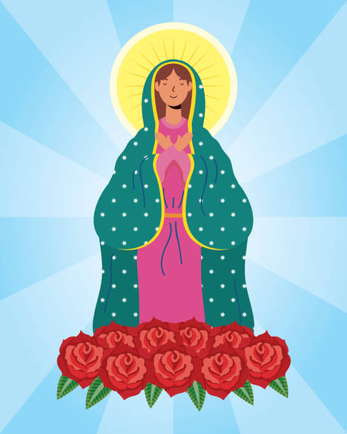 ilustrações, clipart, desenhos animados e ícones de suposição de bela maria virgem com rosas - gloria maria