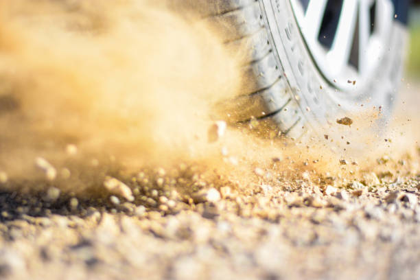 istock The car tire slips on a macadam surface - close-up photography 1252721933