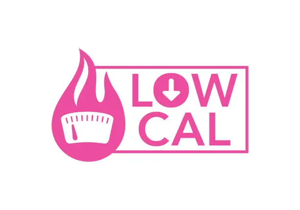 Vector illustration of Low Cal sticker - combination of fire and  scales
