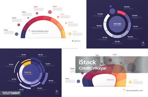 istock Set of vector circle chart designs, modern templates for creating infographics, presentations, reports, visualizations 1252726869