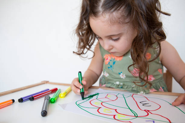 istock Little girl drawing with pencil 1252731693