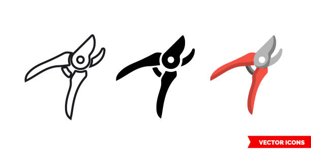 Secateurs icon of 3 types. Isolated vector sign symbol Secateurs icon of 3 types color, black and white, outline. Isolated vector sign symbol. pruning shears stock illustrations