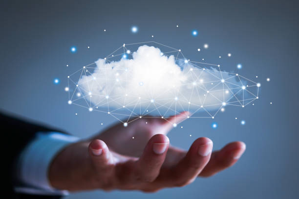istock Cloud computing concept - connect to cloud. Hand of businessman with real cloud 1252736327